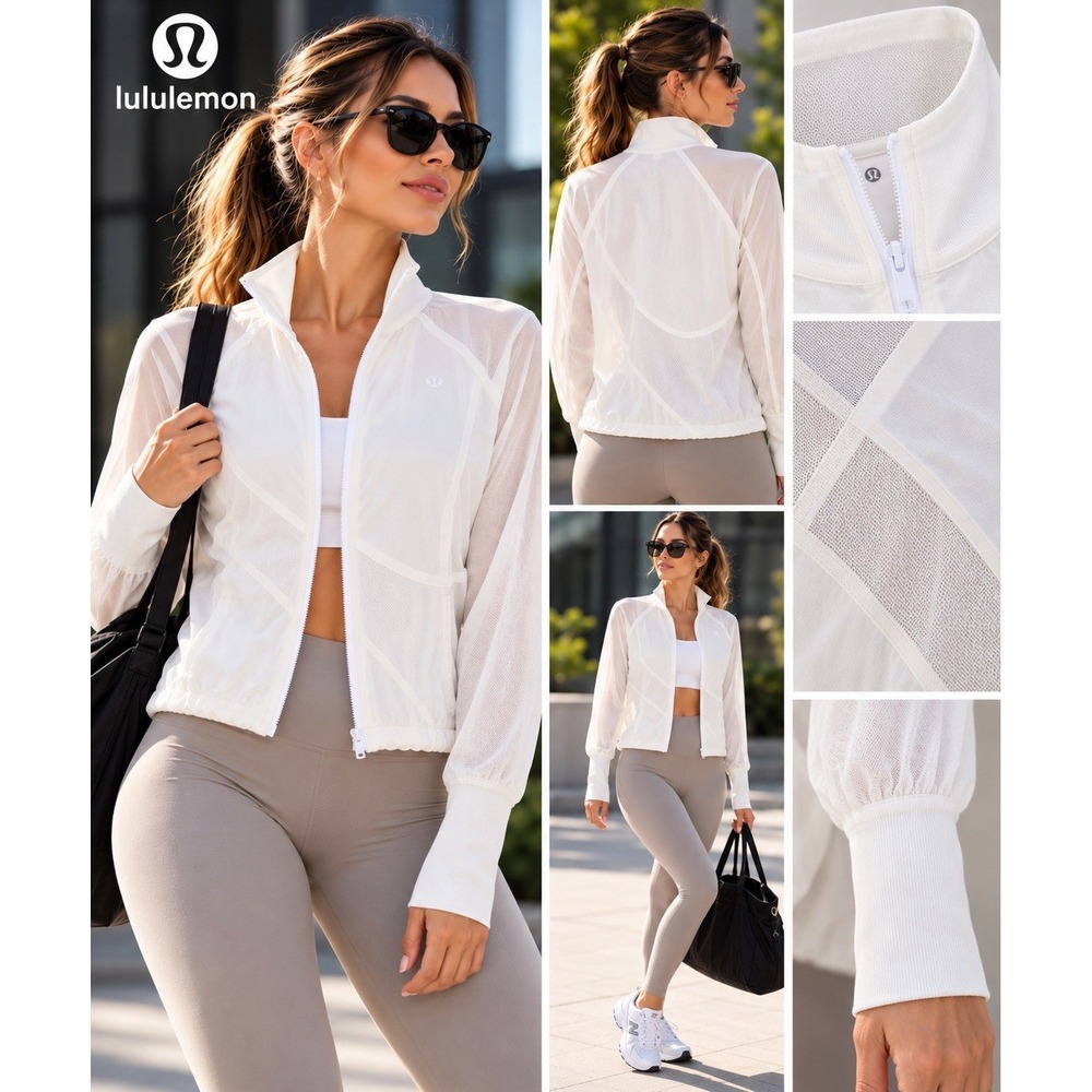 Lululemon Women Mesh Full Zip Running Workout Jacket Lightweight Size 4(9-b44)
